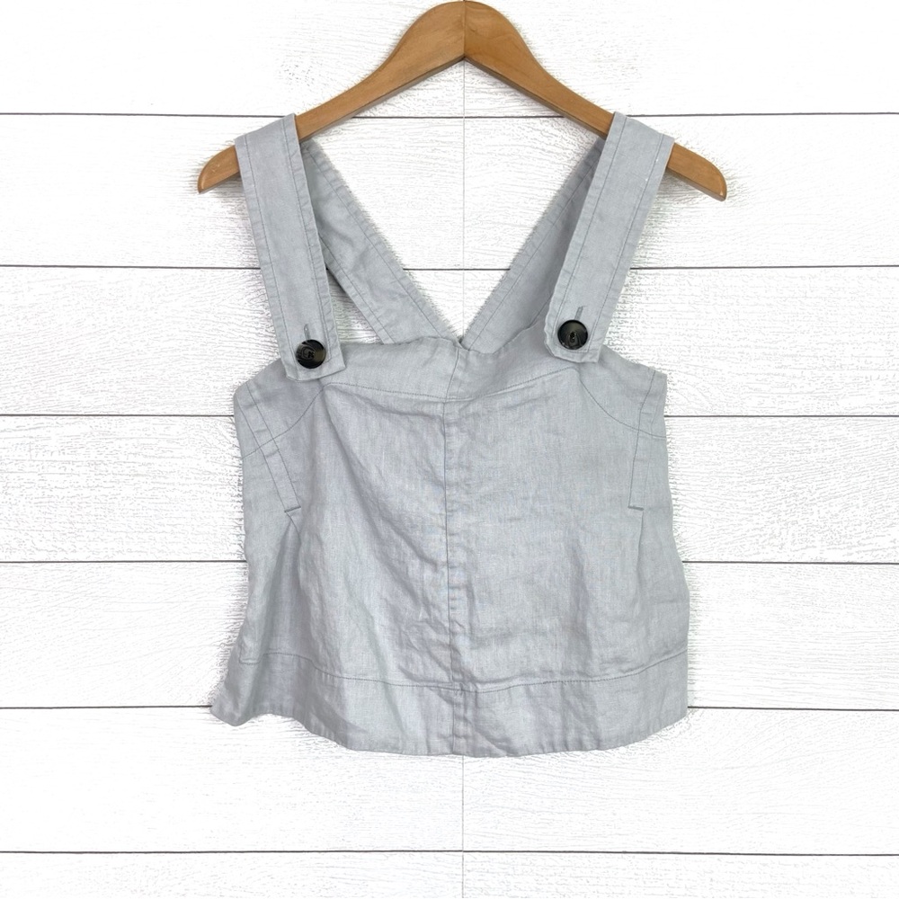 EVERLANE Linen Apron Tank Top Sky 4 Blue Grey Cropped Crop Summer Casual - Picture 8 of 11